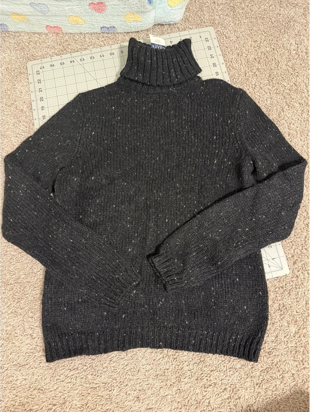 Chaps Women’s Medium Charcoal Black Speckled Wool Blend Turtleneck Sweater